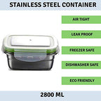 Femora High Steel Rectangle Heavy Duty Airtight Leakproof Unbreakable 2800 Ml Storage Container Lunch Box With Lock Lid