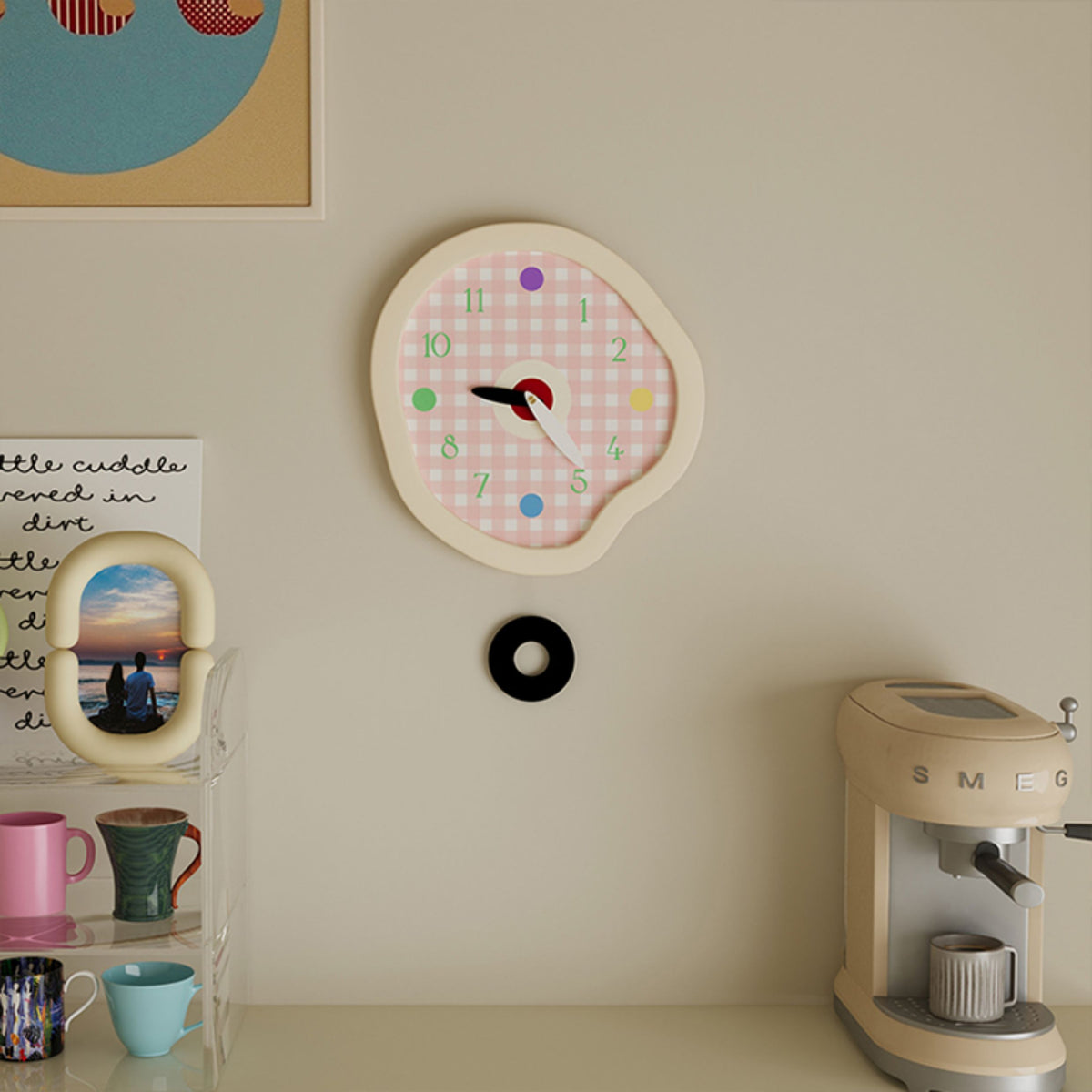 Creamy Gingham Wall Clock