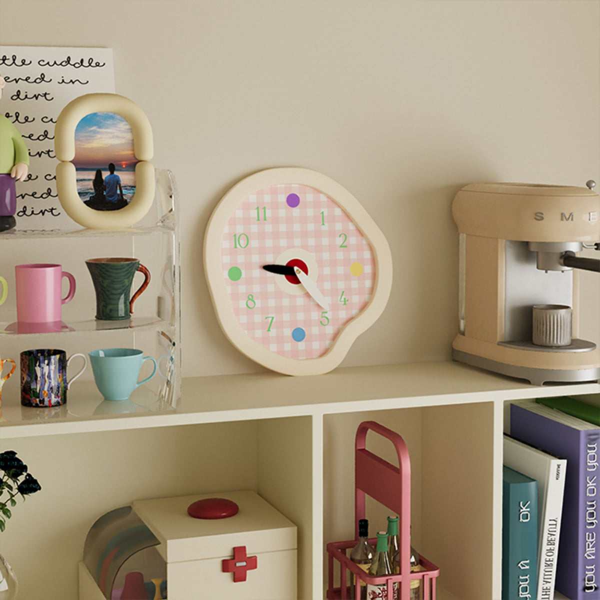 Creamy Gingham Wall Clock
