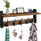 Vintage Wall-Mounted Shelf and Key Rack with Five Hooks, 17.1-Inch Width and Brown Board Finish